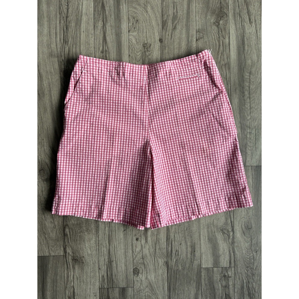 Talbots Pink Gingham Bermuda Shorts Size 14 Stretch Side Zip Preppy Classic